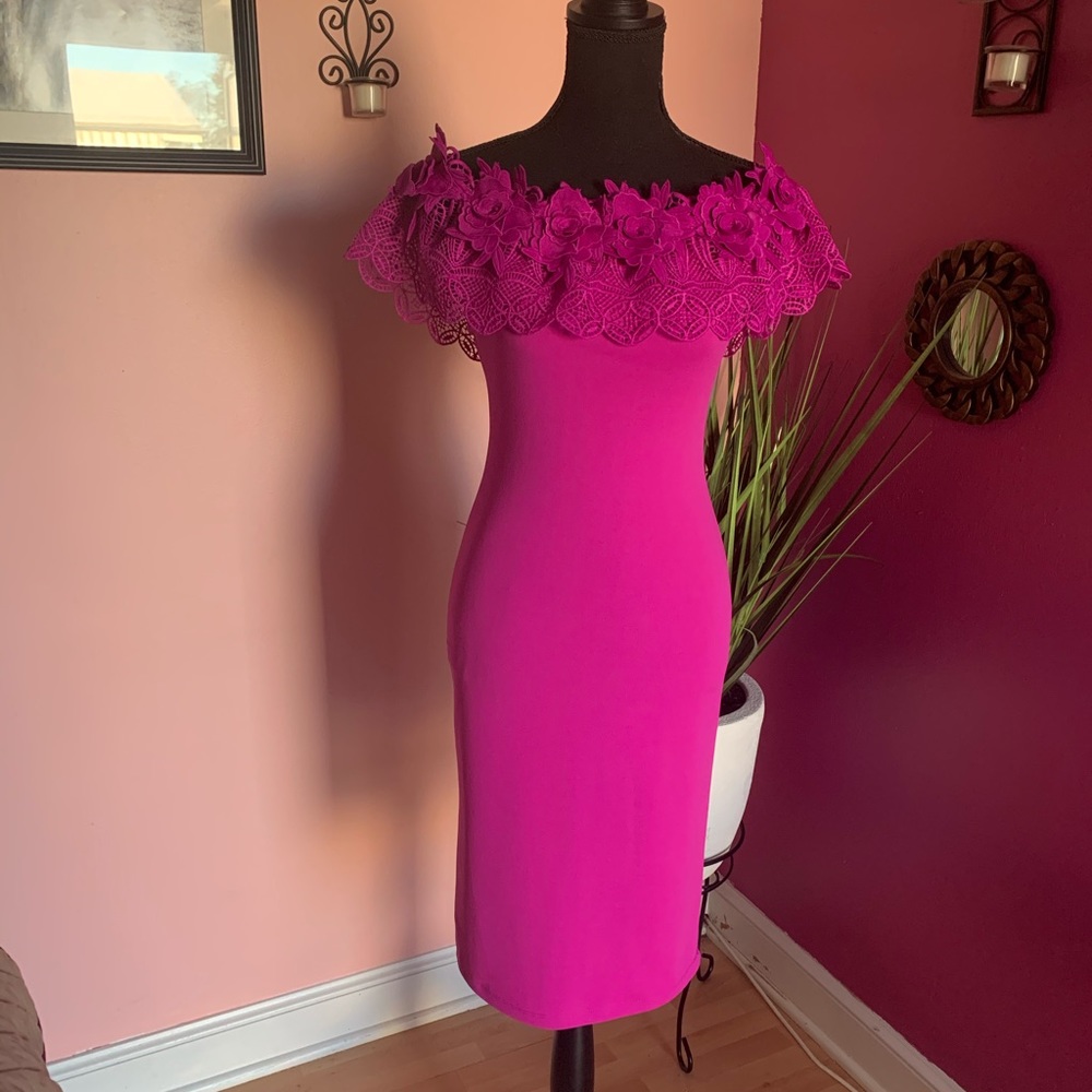 Fashion Nova: Magenta knee length dress